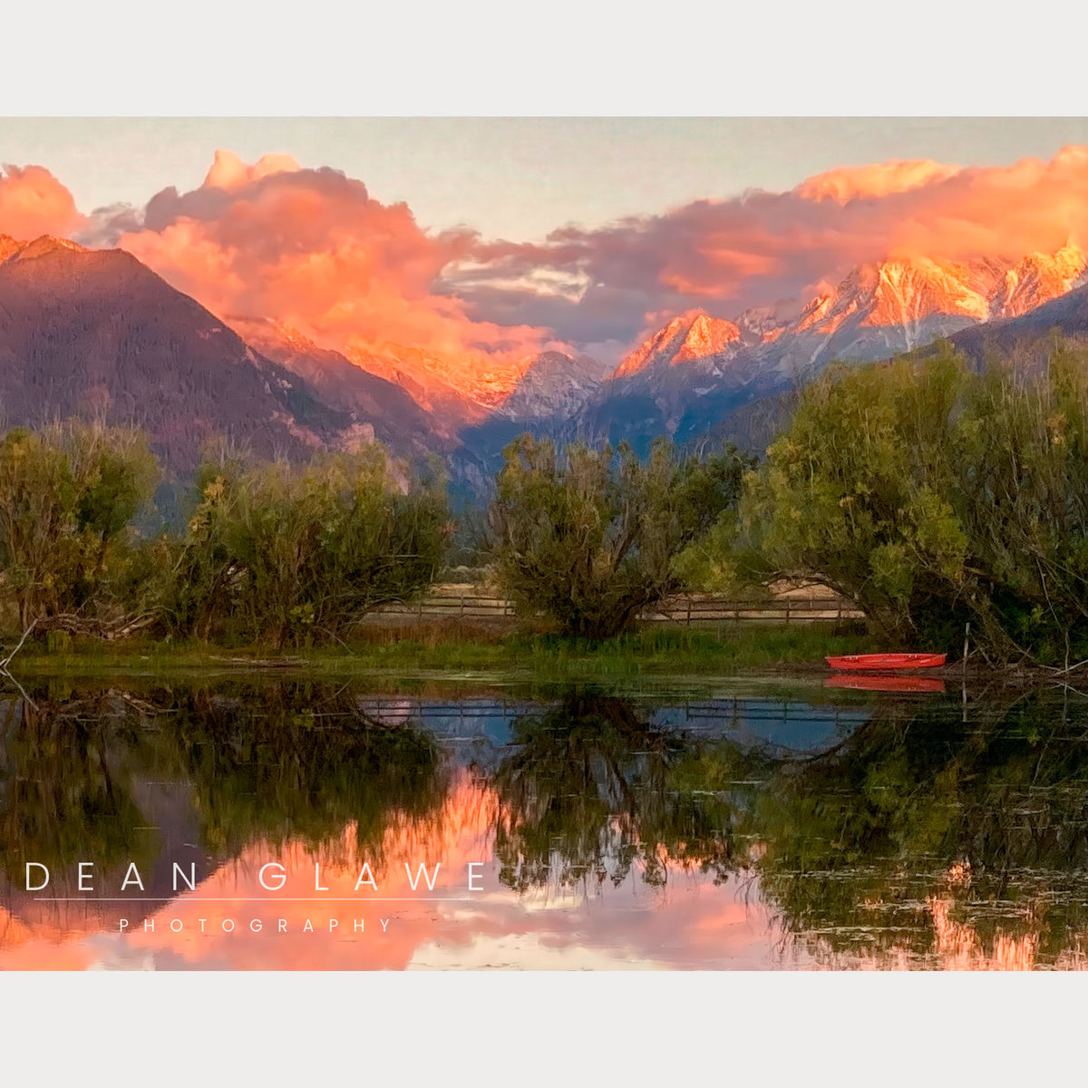 Alpenglow in the Mission Range, and Ninepipes Pond, 14x11, Fine Art Print