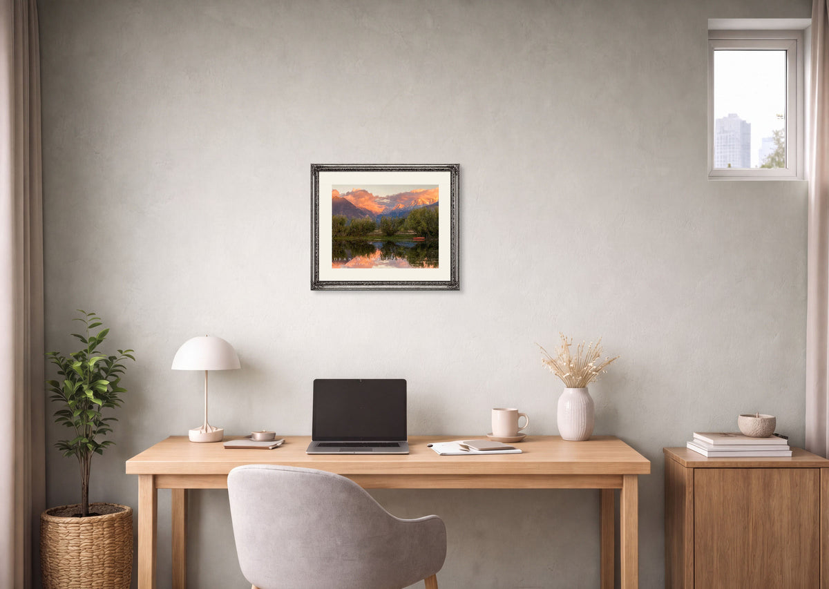 Alpenglow in the Mission Range, and Ninepipes Pond, 14x11, Fine Art Print